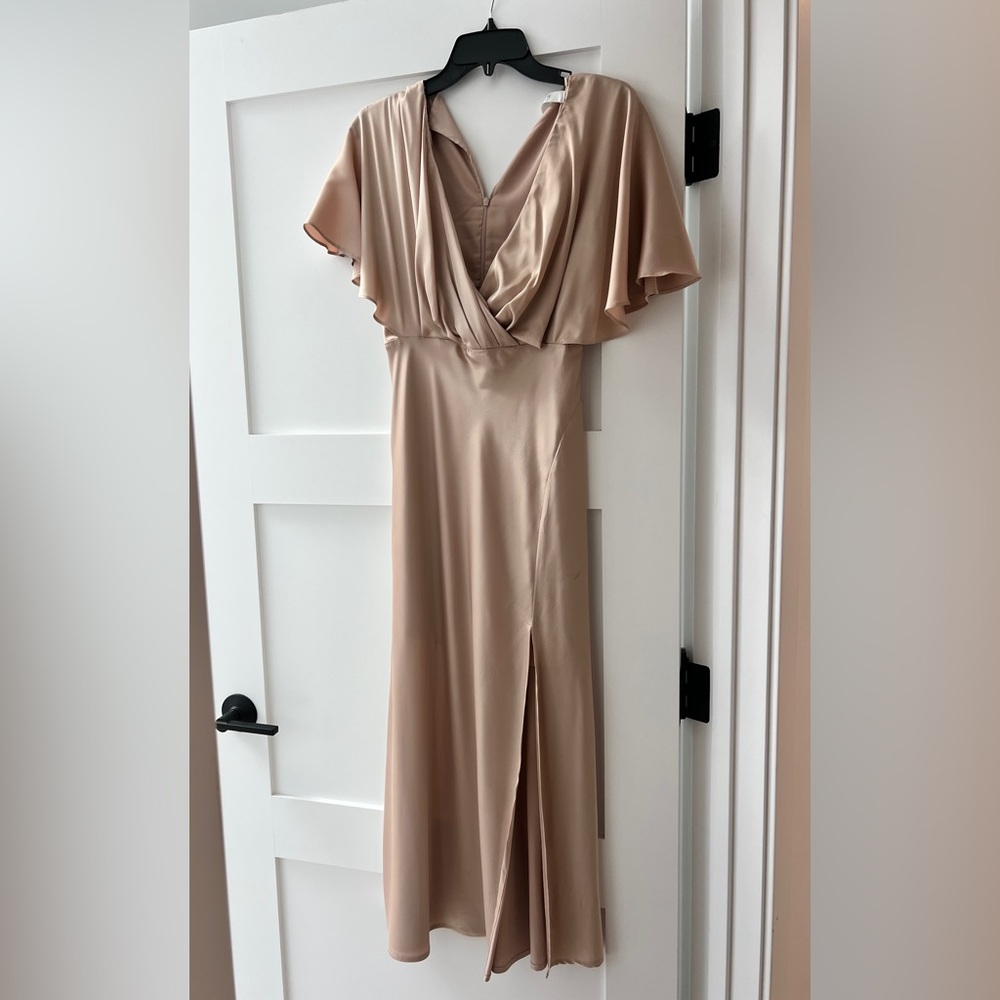 Astr Tan Midi Dress with Draped Neckline
